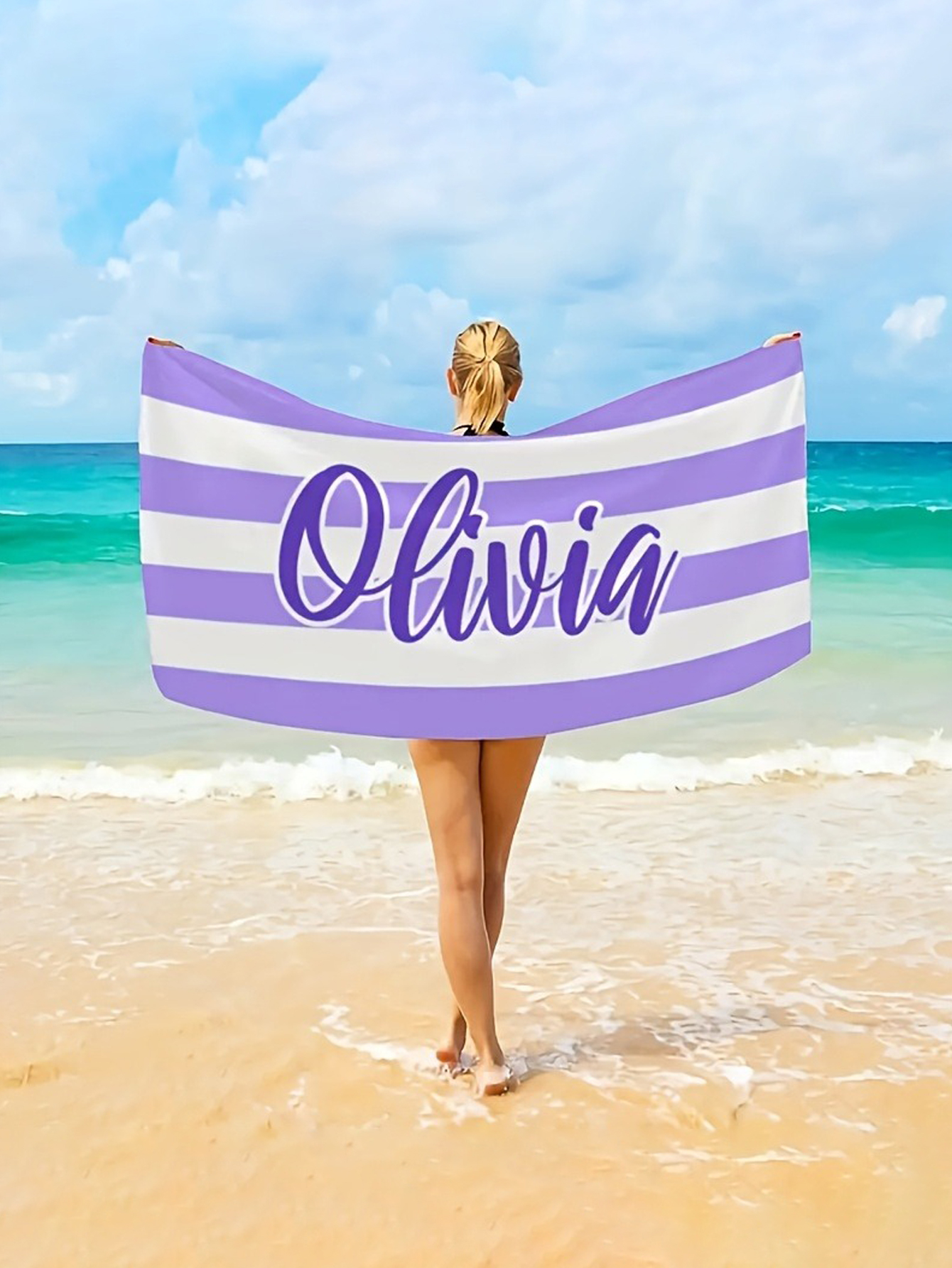 Customizable Name Personalized Striped Beach Towel